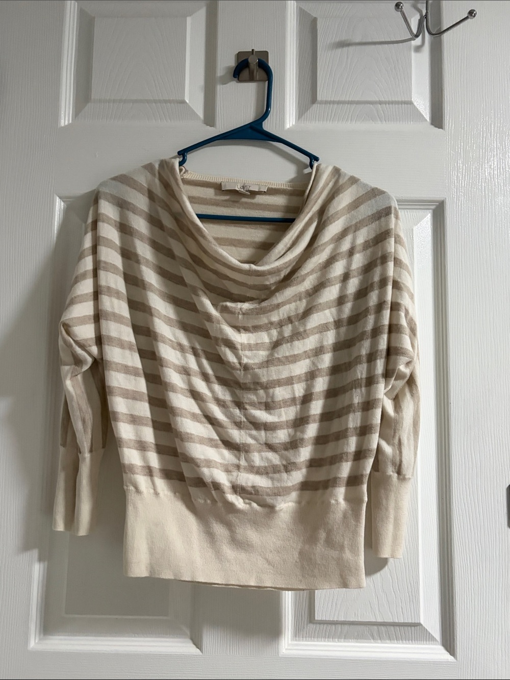 LOFT Striped Cowlneck Sweater in Cream and Beige